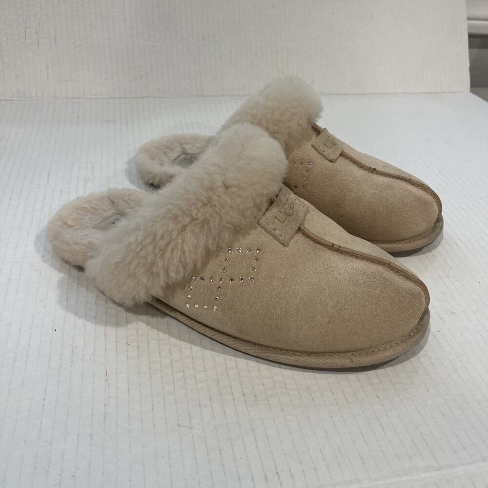 UGG Scuffette Women Slipper Size 9 Beige Mule Slide Rhinestone Embellished RARE